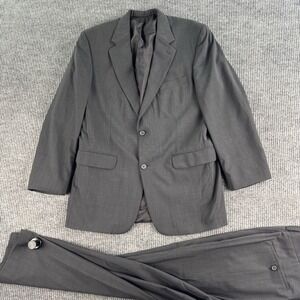 Lands End Suit 44L Gray Wool Birdseye Designer Premium Formal Jacket Pants 36x31